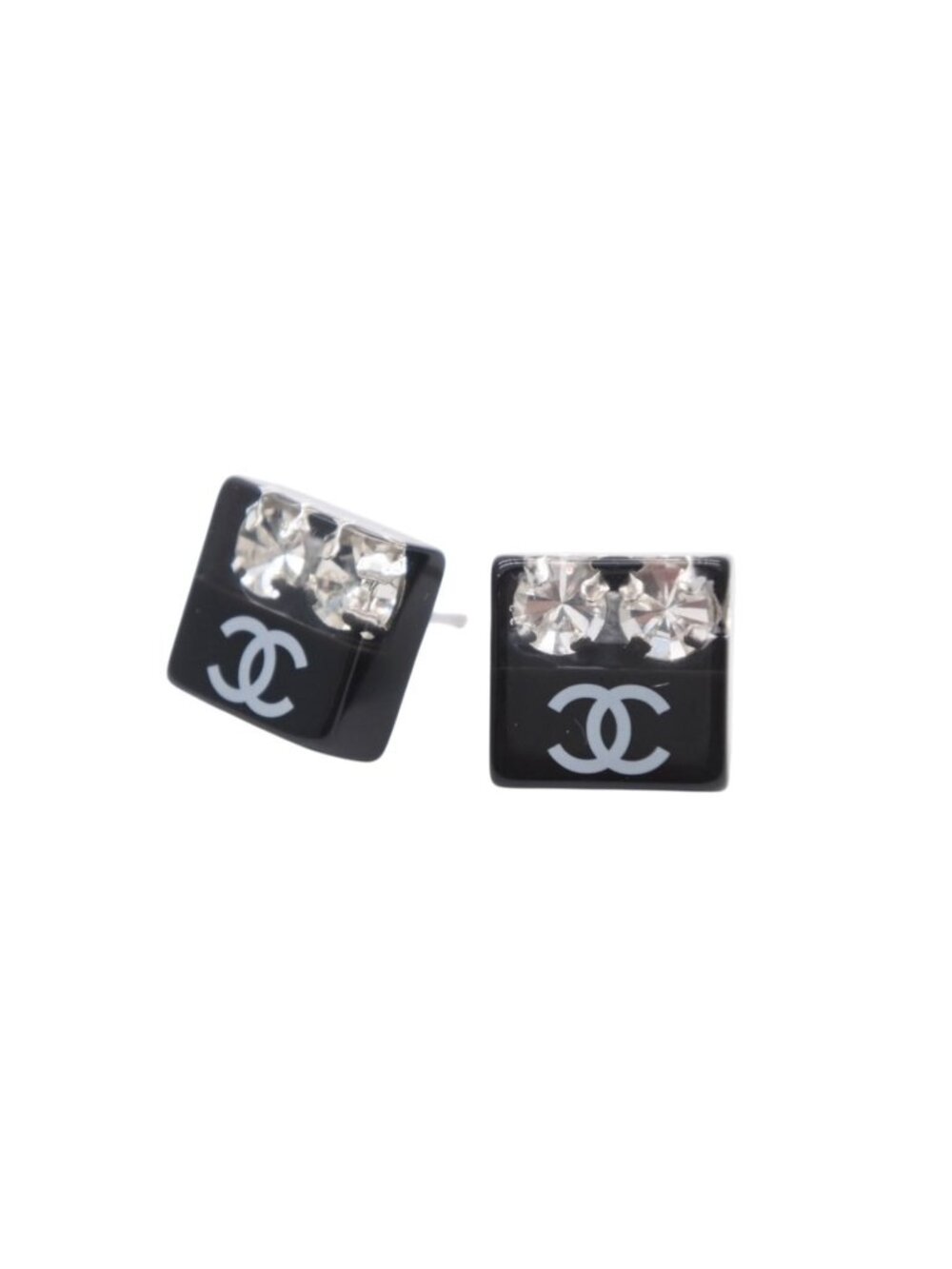 Chanel CC Logo Earrings 05 Acrylic Rhinestone Black